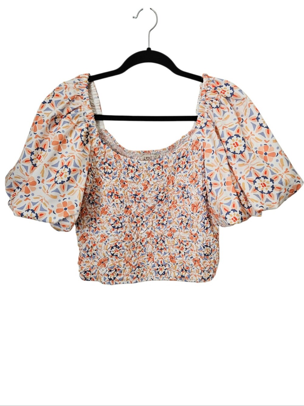 Anthropologie Dolan Off The Shoulder Textured Top in Orange Motif M Cottagecore - Picture 6 of 11
